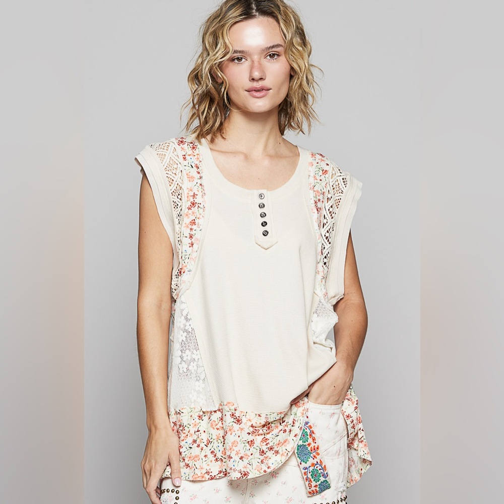 POL Cream Floral Lace Blouse